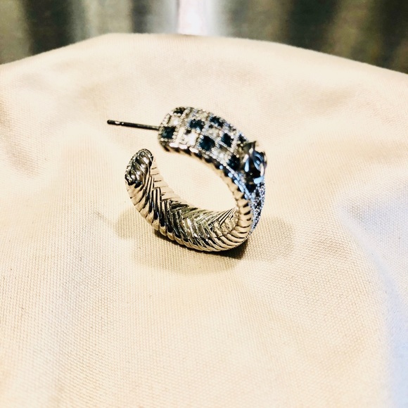 Chanel Silver Blue Crystal Hoop Earring - Picture 7 of 11